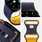 Apple Watch 4-6, SE, SE (2022), SE (2025) (38 / 40 mm) / Watch 7-9 (41 mm) / Watch 10-11 (42 mm), szilikon pótszíj, állítható, Spigen Nano Pop, sötétkék/sárga