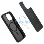 Apple iPhone 16 Pro, Szilikon tok, Magsafe töltővel kompatibilis, háromszög minta, érintő funkciós gombfedéllel, Spigen Liquid Air "T" Mag, fekete