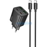 Hálózati töltő adapter, 30W, 2 x USB aljzat, 2 x USB Type-C aljzat, USB Type-C - USB Type-C kábellel, gyorstöltés, PD, GaN, QC 3.0, Hoco N56 Fundador, fekete