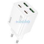 Hálózati töltő adapter, 30W, 2 x USB aljzat, 2 x USB Type-C aljzat, gyorstöltés, PD, GaN, QC 3.0, Hoco N56 Fundador, fehér