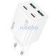 Hálózati töltő adapter, 30W, 2 x USB aljzat, 2 x USB Type-C aljzat, gyorstöltés, PD, GaN, QC 3.0, Hoco N56 Fundador, fehér