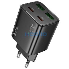   Hálózati töltő adapter, 30W, 2 x USB aljzat, 2 x USB Type-C aljzat, gyorstöltés, PD, GaN, QC 3.0, Hoco N56 Fundador, fekete