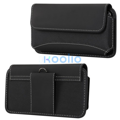 Univerzális tok, fekvő, textil, bőr bevonat, övre fűzhető, tépőzáras, 5.5", fekete