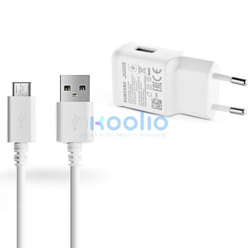 Hálózati töltő adapter, 5V / 2000mA, USB aljzat, microUSB kábellel, gyorstöltés, Samsung, fehér, gyári