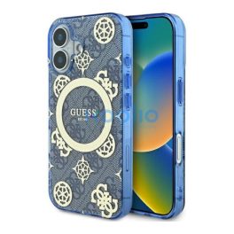   Guess IML Peony On 4G Background iPhone 16 MagSafe kemény hátlap tok, kék GUHMP16SH4PYEEB