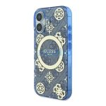 Guess IML Peony On 4G Background iPhone 16 MagSafe kemény hátlap tok, kék GUHMP16SH4PYEEB