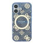 Guess IML Peony On 4G Background iPhone 16 MagSafe kemény hátlap tok, kék GUHMP16SH4PYEEB