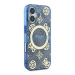 Guess IML Peony On 4G Background iPhone 16 MagSafe kemény hátlap tok, kék GUHMP16SH4PYEEB