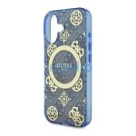 Guess IML Peony On 4G Background iPhone 16 MagSafe kemény hátlap tok, kék GUHMP16SH4PYEEB