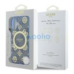 Guess IML Peony On 4G Background iPhone 16 MagSafe kemény hátlap tok, kék GUHMP16SH4PYEEB