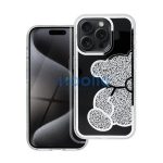 Teddy Bear iPhone 16 Pro Max csillogó köves tok, ezüst