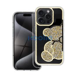 Teddy Bear iPhone 16 Pro Max csillogó köves tok, arany