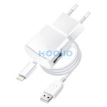 Blue Star hálózati töltő adapter USB-A + Lightning kábel, 1A, 5W, fehér