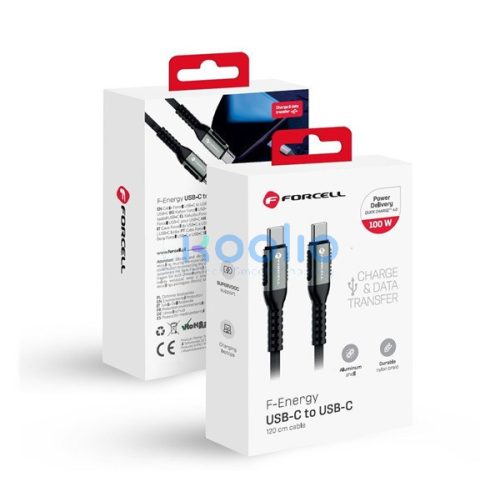Forcell F-Energy C260 USB-C-USB-C QC4.0 töltő / adatkábel, PD 5A, 100W, 1,2m, fekete
