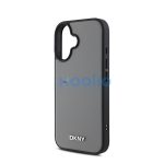 DKNY PU Leather Silver Metal Logo iPhone 16 MagSafe tok, szürke