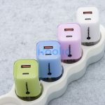 Forcell F-Energy Crystal Color GaN III VT-41 USB-C-USB-A hálózati töltő adapter szilikon kábellel, 33W, kék