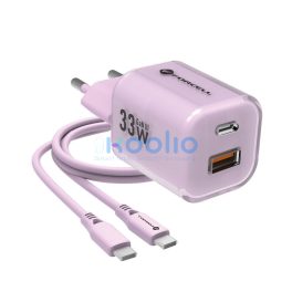   Forcell F-Energy Crystal Color GaN III VT-41 USB-C-USB-A hálózati töltő adapter szilikon kábellel, 33W, lila