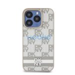 DKNY PU Leather Checkered Pattern and Stripe iPhone 15 Pro Max hátlap tok, bézs