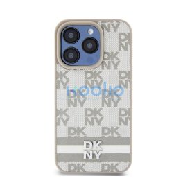   DKNY PU Leather Checkered Pattern and Stripe iPhone 15 Pro Max hátlap tok, bézs