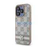 DKNY PU Leather Checkered Pattern and Stripe iPhone 15 Pro Max hátlap tok, bézs