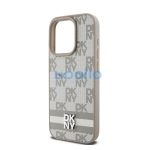 DKNY PU Leather Checkered Pattern and Stripe iPhone 15 Pro Max hátlap tok, bézs