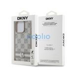 DKNY PU Leather Checkered Pattern and Stripe iPhone 15 Pro Max hátlap tok, bézs