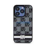 DKNY PU Leather Checkered Pattern and Stripe iPhone 15 Pro Max hátlap tok, fekete