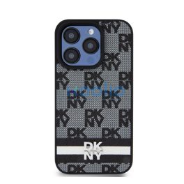   DKNY PU Leather Checkered Pattern and Stripe iPhone 15 Pro Max hátlap tok, fekete