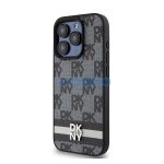 DKNY PU Leather Checkered Pattern and Stripe iPhone 15 Pro Max hátlap tok, fekete