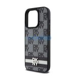 DKNY PU Leather Checkered Pattern and Stripe iPhone 15 Pro Max hátlap tok, fekete