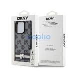 DKNY PU Leather Checkered Pattern and Stripe iPhone 15 Pro Max hátlap tok, fekete