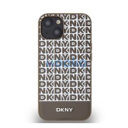  DKNY PU Leather Repeat Pattern Bottom Stripe Apple iPhone 15 Magsafe kompatibilis hátlap tok, barna