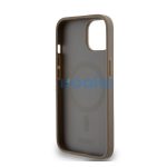 DKNY PU Leather Repeat Pattern Bottom Stripe Apple iPhone 15 Magsafe kompatibilis hátlap tok, barna