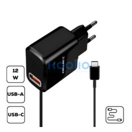   HS-H47 Hálózati töltő USB-A+ USB-C csatlakozás, 2.4A, fekete