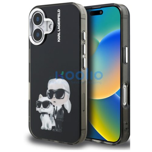 Karl Lagerfeld IML Aquarelle Karl and Choupette iPhone 16 hátlap tok, fekete