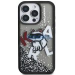 Karl Lagerfeld Liquid Glitter Scattered Choupette iPhone 16 Pro hátlap tok, fekete