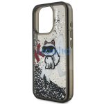 Karl Lagerfeld Liquid Glitter Scattered Choupette iPhone 16 Pro hátlap tok, fekete