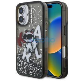   Karl Lagerfeld Liquid Glitter Scattered Choupette iPhone 16 hátlap tok, fekete