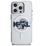 Karl Lagerfeld IML Glitter Karl and Choupette Sketch iPhone 16 Pro MagSafe kompatibilis hátlap tok, átlátszó