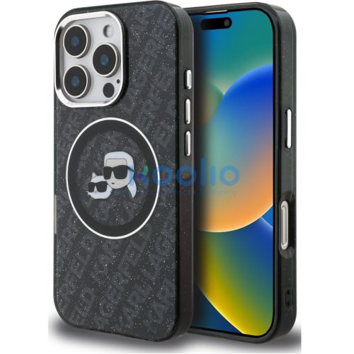 Karl Lagerfeld IML K&CH Heads Repeated Logo iPhone 16 Pro MagSafe kompatibilis hátlap tok, fekete