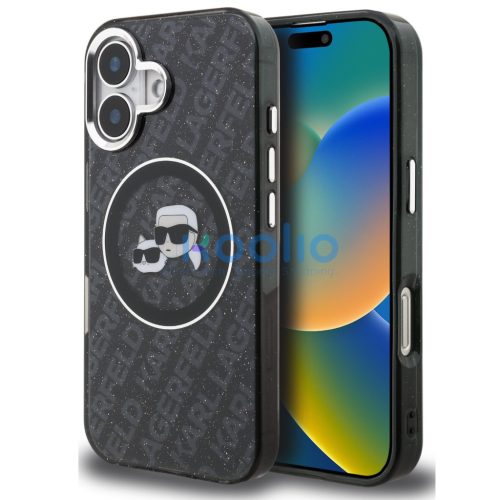 Karl Lagerfeld IML K&CH Heads Repeated Logo iPhone 16 MagSafe kompatibilis hátlap tok, fekete