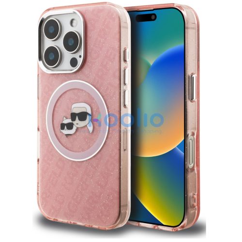 Karl Lagerfeld IML K&CH Heads Repeated Logo iPhone 16 Pro Max MagSafe kompatibilis hátlap tok, rózsaszín