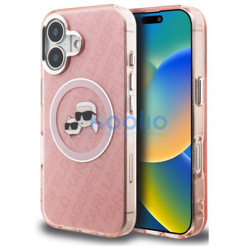 Karl Lagerfeld IML K&CH Heads Repeated Logo iPhone 16 MagSafe kompatibilis hátlap tok, rózsaszín