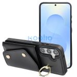 Wonder Samsung Galaxy A56 kártyatartós tok gyűrűs kitámasztóval, csuklóra / vállra akasztható pánttal, fekete