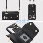 Wonder Samsung Galaxy A36 5G kártyatartós tok gyűrűs kitámasztóval, csuklóra / vállra akasztható pánttal, fekete