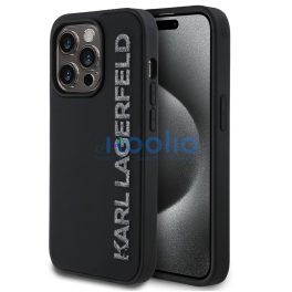   Karl Lagerfeld 3D Rubber Glitter Logo iPhone 16 Pro csillámos hátlap tok, fekete