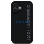 Karl Lagerfeld 3D Rubber Glitter Logo iPhone 16 csillámos hátlap tok, fekete