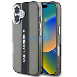   Karl Lagerfeld IML Stripe Logo iPhone 16 tok kameravédő peremmel, fekete