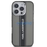Karl Lagerfeld IML Stripe Logo iPhone 16 Pro tok kameravédő peremmel, fekete