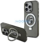 Karl Lagerfeld Ringstand Karl and Choupette iPhone 16 Pro MagSafe tok kitámasztóval, fekete